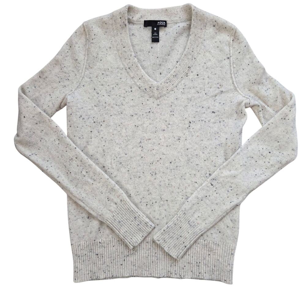 Aqua 100% Cashmere V-Neck Sweater Speckled Luxury Bloomingdales's Preppy